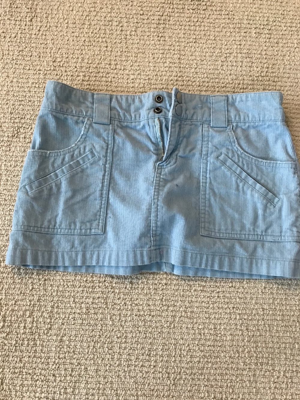 Billabong distressed light blue corduroy mini skirt